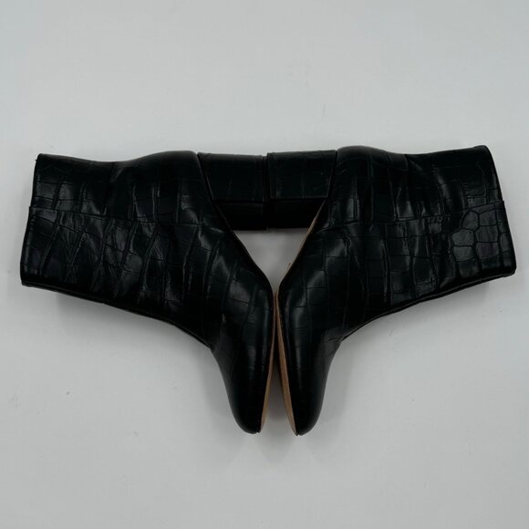 Black Schutz Crocodile-Embossed Leather Ankle Boots Size 8B With Side Zipper - Picture 8 of 12